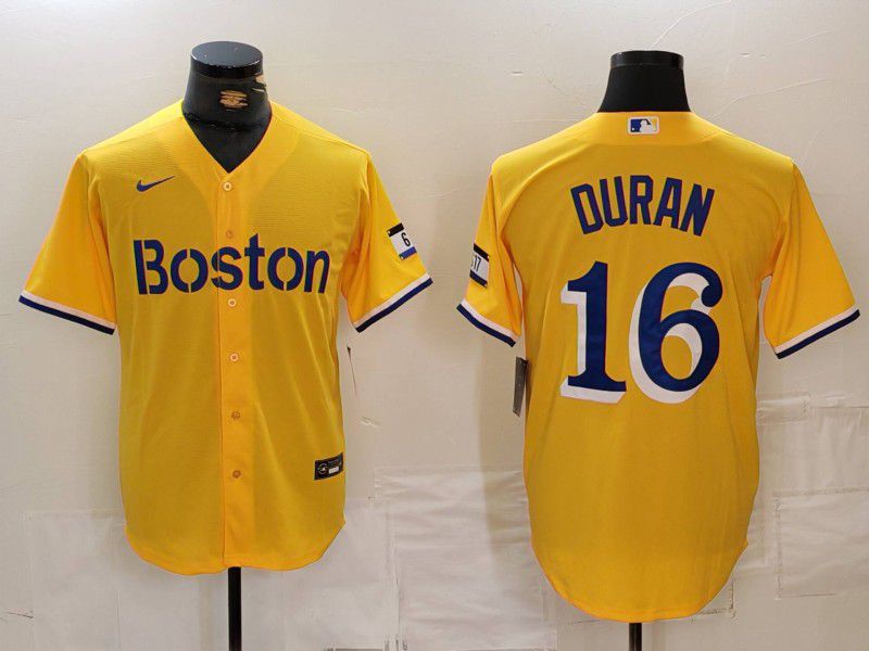 Men Boston Red Sox 16 Duran Yellow City Edition 2024 Nike MLB Jersey style 1